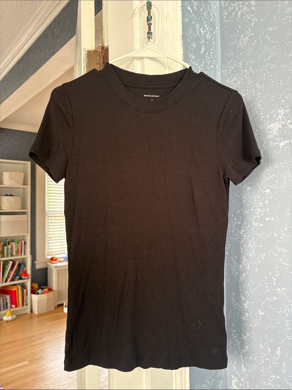 Banana Republic Ribbed Black Mock Neck Short Sleeve Women’s